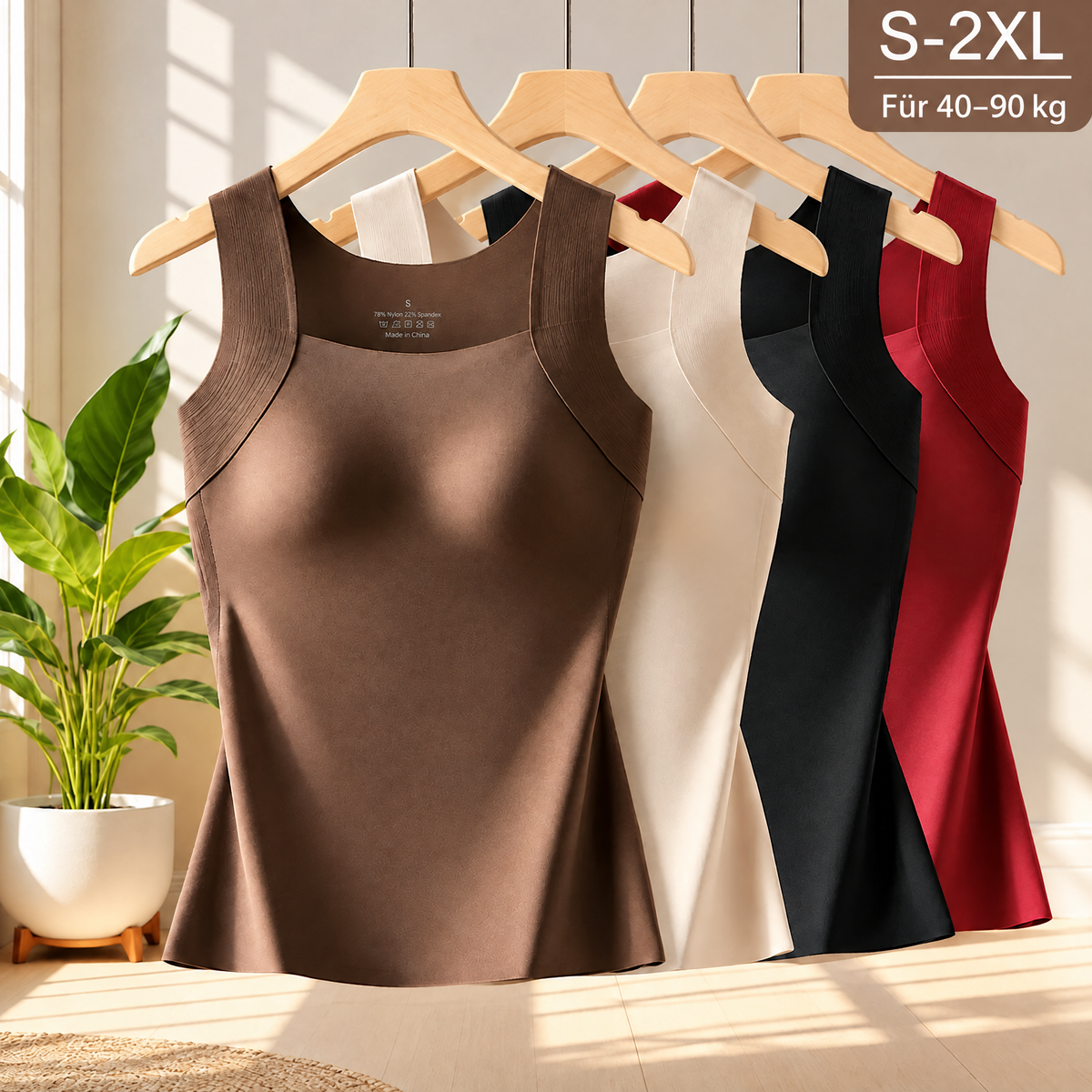 Signature-Top in Braun, Beige, Schwarz und Rot – Grössen S bis 2XL